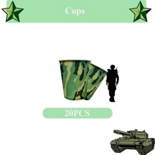 Zestaw 10/20 szt. kamuflażowych wojskowych patriotycznych naczyń na imprezę, zawiera 7"/9" talerze imprezowe z wzorem kamuflażowym, serwetki kamuflażowe, kubki papierowe kamuflażowe, odpowiednie na przyjęcia urodzinowe, pikniki, spotkania rodzinne, zjazdy weteranów, obchody rocznicowe