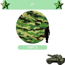 Zestaw 10/20 szt. kamuflażowych wojskowych patriotycznych naczyń na imprezę, zawiera 7"/9" talerze imprezowe z wzorem kamuflażowym, serwetki kamuflażowe, kubki papierowe kamuflażowe, odpowiednie na przyjęcia urodzinowe, pikniki, spotkania rodzinne, zjazdy weteranów, obchody rocznicowe