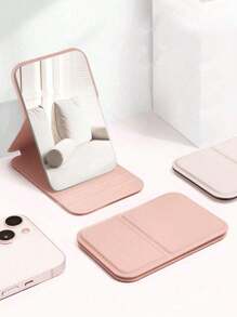 1pc Portable Mini Makeup Mirror, Foldable Handheld Or Desktop Stand Mirror, Compact Vanity Mirror, Pocket Mirror, Small Mirror For Dorm, Office And Travel, Women's Mirrored Compact For Quick Touch Living Room Home Bedroom Bathroom House Decor, Travel Stuff, Wedding, Party, Birthday, Gifts For Men Mom Dad Best Friends Teacher, New Years, Accessories, Funny Gift - Multicolor - View 1