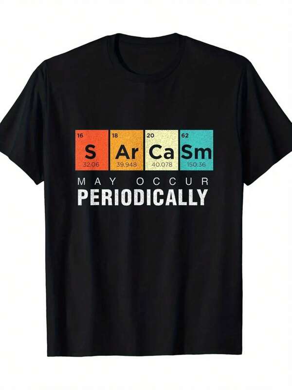Single Piece, 100% Pure Cotton, Chemical Satire May Occur Periodically. Periodic Table T-Shirt, Cool Retro Casual Fun Wearing Exquisite Letter Pattern T-Shirt, Men's Short Sleeved Printed T-Shirt, Square Neck Street Pure Cotton Short Sleeved T-Shirt, Fashionable T-Shirt, Holiday Gift