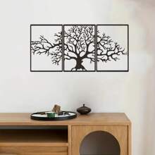 CIF BUY 3 件套金属树墙饰套装 - 无框铁艺装饰，适用于客厅、电视背景和门廊，适用于现代家居装饰、家居装饰、房间装饰、卧室装饰、浴室装饰、防水、防锈且耐用、墙面装饰、生日礼物、厨房、坚固且不褪色、节日必需品 - 黑色 - 查看 5