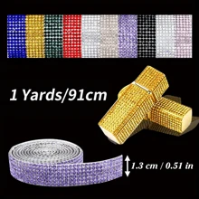 1 Yard 6 Rows Of Crystal Rhinestone Strips - Self-Adhesive, Sparkling Stickers, Suitable For DIY Art, Crafts, Wedding And Holiday Party Decoration, Car Phone Decoration, Clothing Accessories, Shoe And Hat Accessories, And Other Gift Creativity!