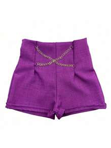 SHORTS LINHO CHIQUE EM ALFAIATARIA PLUS SIZE COLEÇÃO VERÃO GG ao G3 - Azul com Corrente - Visão 6