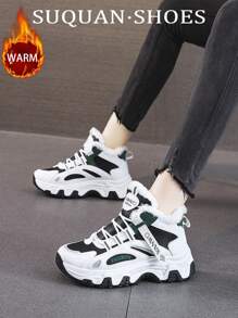 1 Pair Women's Thick Snow Boots, 2025 Winter New Student Thick Plush Lining Warm Increased Height Snow Boots, Women's Multi-Function Fashion Flat Shoes, Flat Soft Rubber Sole Non-Slip Casual Sneakers, Suitable For Daily Matching, Casual, Work, Sports, Driving, Shopping, Outdoor Wear - Green - View 3