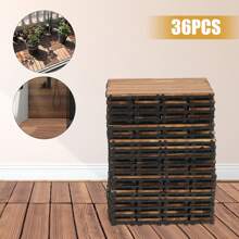 Eatssode 36 Pieces Interlocking Patio Tiles, Hardwood Deck Tiles, Wood Tiles Hardwood, Balcony Flooring, Wood Floor Tiles For Deck, Patio, Backyard, Outdoor Area, 30X30CM - 棕色 - 查看 3