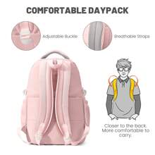 Sac a Dos Femme, Cartable Fille Collège Loisir, Sacs Filles Cartables Scolaires Etanche Nylon Sac à Dos Ordinateur 15.6 pouces Pour L'école et les Voyages - Rose