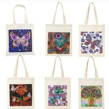 1 pieza Kit de Pintura de Diamantes para Dar Forma a Bolsas - Tamaño 28cmX35cm/11.02pulx13.78pulg Bolsa de Lienzo con Arte de Diamantes de Cristal de Estilo No Tejido con Diseños Florales, de Mariposa y de Pájaro - Bolsa de Hombro Ligera, Elegante y Linda para Moda Personalizada