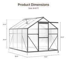 8x6 FT Outdoor Greenhouse, Quick Setup Polycarbonate Greenhouse With Adjustable Roof Vent And Sliding Door, Aluminum Walk-In Greenhouse For Outside Backyard Gardening, Valentine's Day Ideas