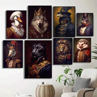 1 件复古动物海报、人体油画、猫狗宫廷风格肖像、北欧海报印刷、墙艺、家居装饰、无框