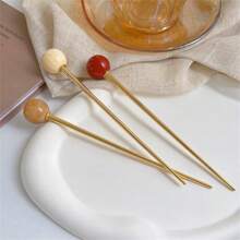1pc Women's Multi-Color Metallic Round Ball Chinese Style Modern High-End Elegant Hair Stick, Versatile For Daily Wear - Multicolor - View 2