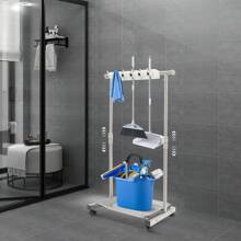 Broom And Mop Holder Cleaning Supplies Organizer Mop Organizer Height Adjustable 34.3-51.2in Freestanding Broom Holder W/4 Lockable Universal Wheels 5 Slots 6 Hooks For Home Restaurant Hotel