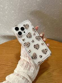 Leopard Print Heart Design Shockproof Phone Case With 1 Lanyard Strap, Compatible With Iphone 16 Pro Max, 15, 14, 13, 12, 11 Pro Max, XS Max, X, XR, 8, 7, Plus, Mini, Ideal As Birthday Gift For Girlfriend, Boyfriend Or Self-Use