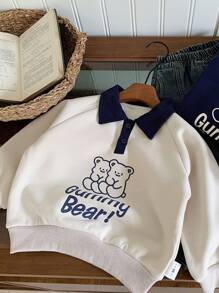 Maglione termico a collo alto con orso carino per ragazzi e ragazze, adatto per l'inverno - Albicocca - Visualizzare 1
