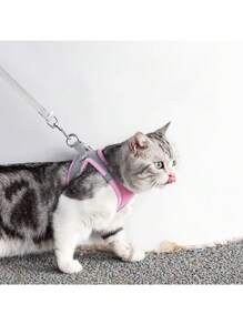 Dog Collar Harness Leash For Dogs Dog Puppies And Cats Pet Vest With Leash Nylon Mesh - 乾枯玫瑰色 - 查看 4