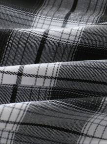 2pcs/Set Girls Casual Color Block Plaid Short Top And Straight Leg Jeans Pants Suit, Spring/Autumn 2024 - Black - View 8