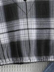 2pcs/Set Girls Casual Color Block Plaid Short Top And Straight Leg Jeans Pants Suit, Spring/Autumn 2024 - Black - View 5