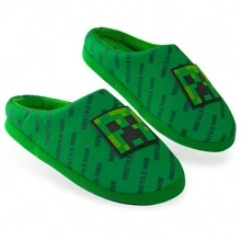Minecraft Slippers Cosy Creeper Indoor House Shoes Gamer - Green - View 1