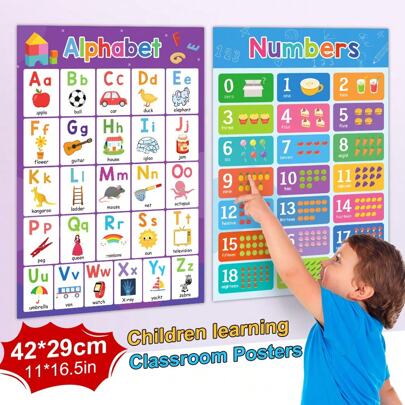 Lachilly Set de 2 pósteres educativos grandes Cartas murales de aprendizaje para niños bebés Alfabeto inglés temprano Números Juguetes Montessori Póster A3, Juguetes para bebés, Alfabeto, Pósteres educativos, Bebé, Necesidades para bebé, Niños