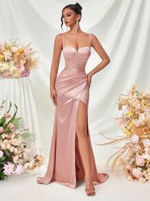 Women's Deep V-Neck Backless Slit Maxi Formal Dress, For Party, Banquet, Wedding Events, Prom Evening Gown, For Wedding Guest, Dinner Easter Dress Summer,Graduation Dress