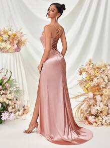 Women's Deep V-Neck Backless Slit Maxi Formal Dress, For Party, Banquet, Wedding Events, Prom Evening Gown, For Wedding Guest, Dinner Easter Dress Summer,Graduation Dress