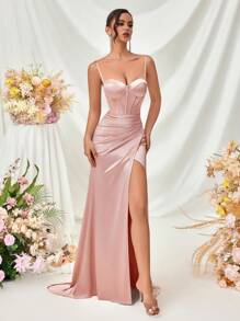 Women's Deep V-Neck Backless Slit Maxi Formal Dress, For Party, Banquet, Wedding Events, Prom Evening Gown, For Wedding Guest, Dinner Easter Dress Summer,Graduation Dress
