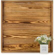 Hanobe Square Large Ottoman Tray: Extra Large Serving Tray With Handles Rustic Wood Decorative Coffee Table Trays Farmhouse Home Decor For Living Room Kitchen Counter 55 X 55 Cm - Burnt Wood1-55 X 55 X 5.6 cm - View 1