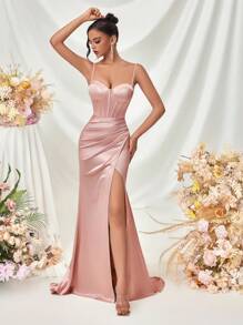 Women's Deep V-Neck Backless Slit Maxi Formal Dress, For Party, Banquet, Wedding Events, Prom Evening Gown, For Wedding Guest, Dinner Easter Dress Summer,Graduation Dress