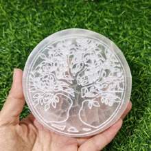 1PC 10CM Natural Crystal Selenite Slice Slab Sun Moon White Gypsum Charging Plate Cleansing Tree Of Life Energy Stone Meditation Divination Fengshui