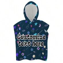 1pc Customizable Cartoon Graphic, Wearable Hooded Poncho Towel, Soft Microfiber, Quick-Drying And Absorbent, Suitable For Swimming, Travel, Beach Bathroom Decor Fall Decor Beach Essentials Back To School