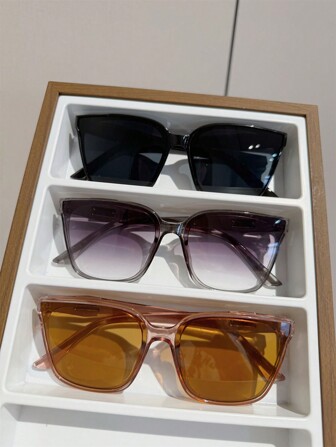 3pcs Square Eyeglasses For Women, Fashionable For Outdoor Camping