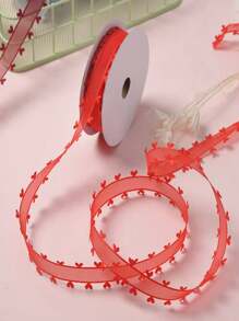 1pc 5 Yards 2.5cm Valentine's Day Heart Pattern Organza Ribbon DIY Craft Supplies Bowknot