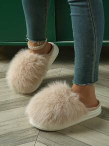 Women's Simple Fashion Plush Feeling Soft Thick Bottom Fall And Winter For Home Indoor And Outdoor Couple Models Home Fur Slippers