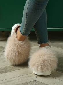 Women's Simple Fashion Plush Feeling Soft Thick Bottom Fall And Winter For Home Indoor And Outdoor Couple Models Home Fur Slippers