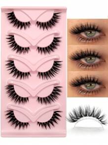 Asiteo 5 Pairs New Cat Eye False Eyelashes 3D Natural Transparent Band Fake Lashes Fluffy Soft Criss-Cross Cartoon Eyelashes Delicate Natural Eyelash Extensions Makeup - 眼尾拉長款 - 查看 1