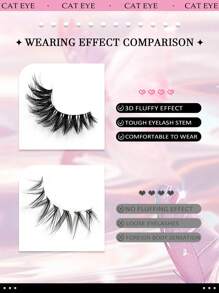 Asiteo 5 Pairs New Cat Eye False Eyelashes 3D Natural Transparent Band Fake Lashes Fluffy Soft Criss-Cross Cartoon Eyelashes Delicate Natural Eyelash Extensions Makeup - 眼尾拉長款 - 查看 4
