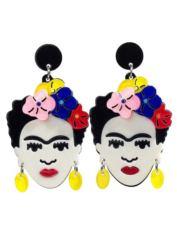 1pair Stylish Acrylic Spliced Head Wearing Flower Decor Pendant Earrings For Women's Daily Wear Valentines,Mom,Mother,Mother's Day,Gift