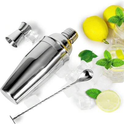 Mixed Cocktail Shaker Set, Professional Martini Mixing Tumbler, Beverage Shaker, Thick Stainless Steel Shaker Tin, Large 750ML Bar Cocktail Shaker Set With Accessories Including Jigger, Muddler, Great Gift For Bartender, Housewarming, Christmas, Father's Day