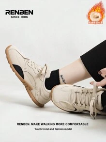 1 双女式休闲人造皮革橡胶底轻便运动鞋，柔软衬里，时尚，日常穿着 - 黑與白 - 查看 7