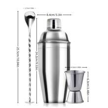 Ensemble de shaker à cocktails mixtes, mélangeur de martini professionnel, shaker à boissons, shaker en acier inoxydable épais, ensemble de shaker à cocktail de bar de 750 ml avec accessoires incluant un jaugeur, un pilon, un excellent cadeau pour le barman, le pendaison de crémaillère, Noël, la fête des pères