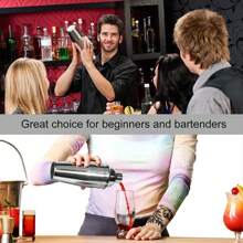 Ensemble de shaker à cocktails mixtes, mélangeur de martini professionnel, shaker à boissons, shaker en acier inoxydable épais, ensemble de shaker à cocktail de bar de 750 ml avec accessoires incluant un jaugeur, un pilon, un excellent cadeau pour le barman, le pendaison de crémaillère, Noël, la fête des pères