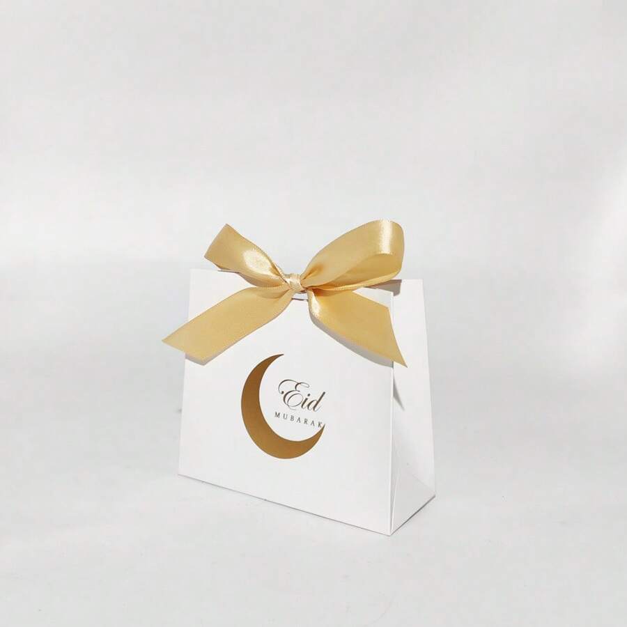 5个装月亮图案经典小方形礼盒带丝带家居盒、甜点盒、节日精致饼干盒