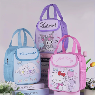  1 件可爱 Sanrio 隔热时尚午餐袋 - 可重复使用、可折叠、拉链开合、牛津布、无衬里女士午餐盒袋女士学校用品配件学校袋学校配件学校用品