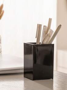 1 pieza Soporte de escritorio rectangular blanco/negro de acrílico, caja de exhibición de lápices de acrílico sin tapa para uso en oficina y papelería