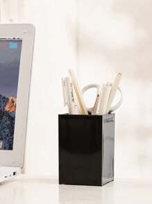 1 pieza Soporte de escritorio rectangular blanco/negro de acrílico, caja de exhibición de lápices de acrílico sin tapa para uso en oficina y papelería