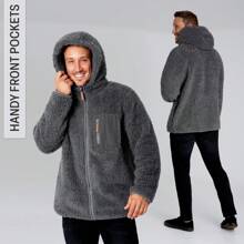 City Comfort Fleece Hoodie Fluffy Zip Up Jacket - Grey - View 4