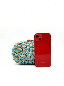 Luxury Turquoise Stone Crystal Evening Clutch Bags,Rhinestone Elegant Clutch Purses For Bride Wedding,Turquoise Synthetic Agate Stone Handbags For Formal Party&Prom Events,Best Gifts For Her With Box - 綠色 - 查看 6