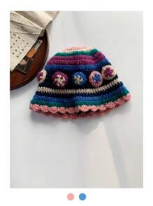 1 sztuka ręcznie robiony 3D kwiatowy malowany mały rondo kapelusz typu bucket, nowy damski krótki rondo jesień/zima mały kwiatowy kapelusz typu bucket, ciepła ochrona uszu dzianinowa czapka z dzianiny kwiatowej, słodki damski jesienny/zima kapelusz typu bucket