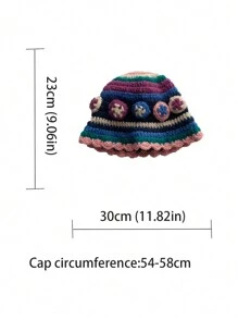 1 sztuka ręcznie robiony 3D kwiatowy malowany mały rondo kapelusz typu bucket, nowy damski krótki rondo jesień/zima mały kwiatowy kapelusz typu bucket, ciepła ochrona uszu dzianinowa czapka z dzianiny kwiatowej, słodki damski jesienny/zima kapelusz typu bucket