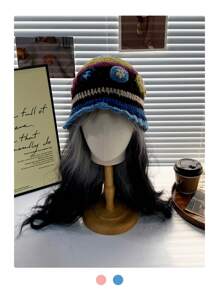 1 sztuka ręcznie robiony 3D kwiatowy malowany mały rondo kapelusz typu bucket, nowy damski krótki rondo jesień/zima mały kwiatowy kapelusz typu bucket, ciepła ochrona uszu dzianinowa czapka z dzianiny kwiatowej, słodki damski jesienny/zima kapelusz typu bucket