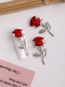 10pcs/Pack Rose Flower Pendant Nail Accessories Y2K Color Nail Decoration, Personalized Alloy Flower Nail Jewelry 3D Simulation Flower Nail Decoration, Red And Black Pink Personalized Nail Decoration, Suitable For Nail Salons And Personal Use
